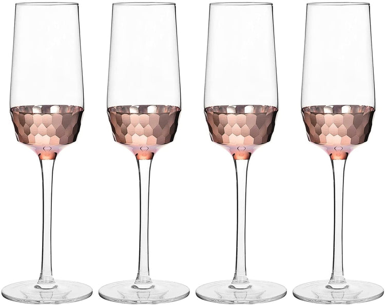 MyGift Clear Stemless Champagne Flute Glasses with Hammered Brass Plated  Bottoms, Set of 4