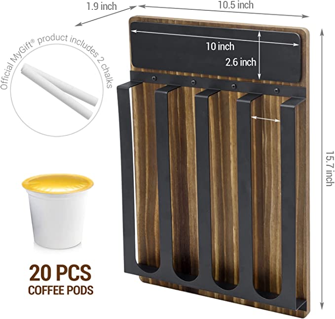 Wall Mounted Wood and Metal Coffee Pod Capsule Holder, Coffee Pod Holder Rack with Chalkboard Label-MyGift
