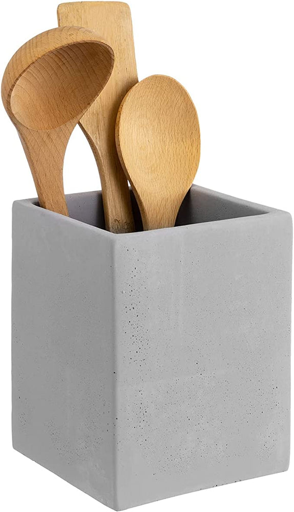 Kitchen Utensil Holder, Rectangular Concrete Kitchen Tools Storage Container Crock-MyGift