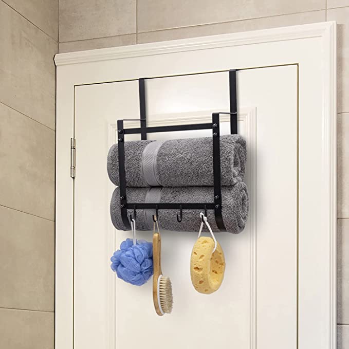 Black Metal Over The Door Rack, Bath Towel Hanging Storage