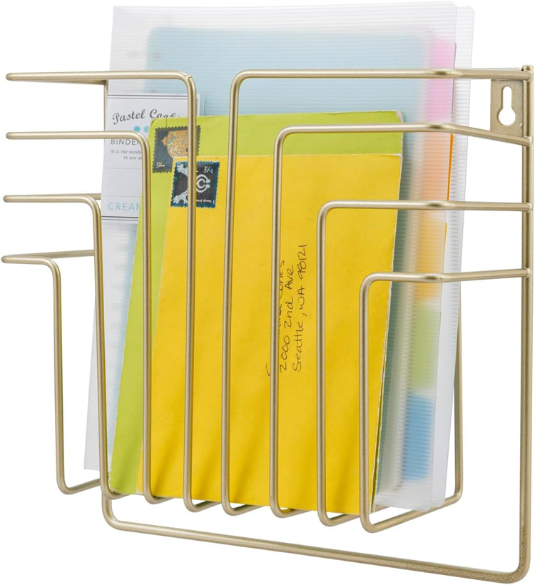 Wall Mounted Brass Metal Wire Floating Magazine Rack, File Folder Holder for Home and Office-MyGift
