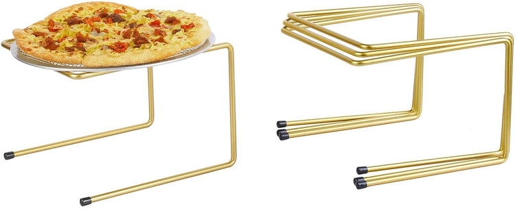 Brass Metal Pizza Table Stands, Tabletop Pizza Pan Riser Food Platter Tray and Display Rack, Set of 4-MyGift