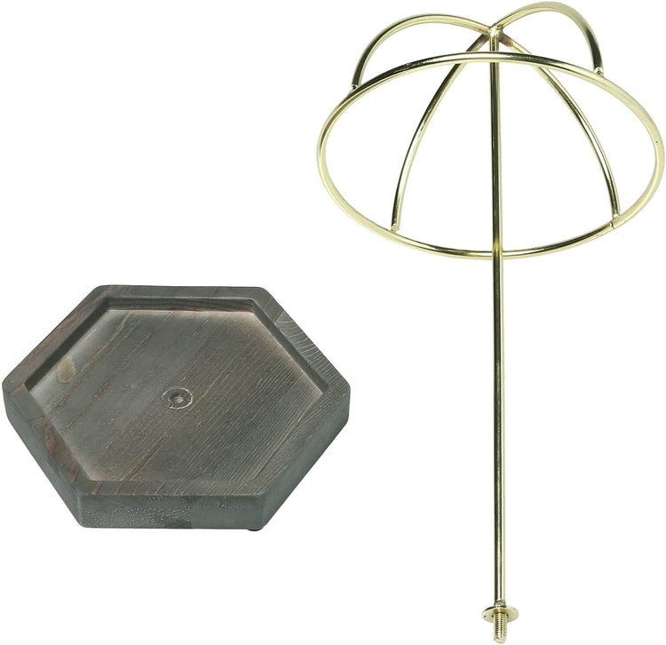 Brass Plated Metal Wire Tabletop Hat Rack Retail Display with Gray Wood Hexagonal Base-MyGift