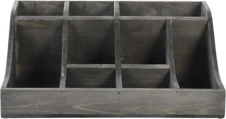 Gray Wood Tea and Condiment Organizer Storage Caddy with Compartments for Cups, Sugar Packets, Stirrers and Creamer-MyGift