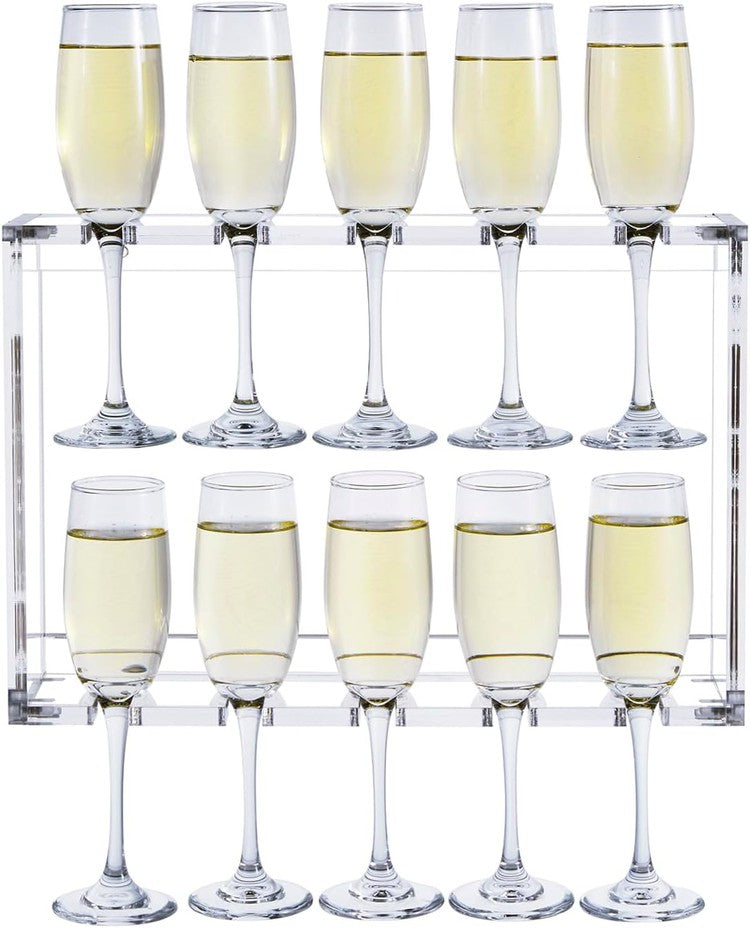 2 Tier Clear Acrylic Wall Mounted Champagne Flute Glasses Holder Display Rack, Hanger Storage Shelf-MyGift