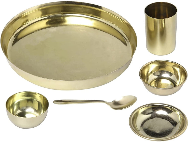Brass Tone Metal 6 Piece Indian Dinnerware Server Set with Thali Plate –  MyGift