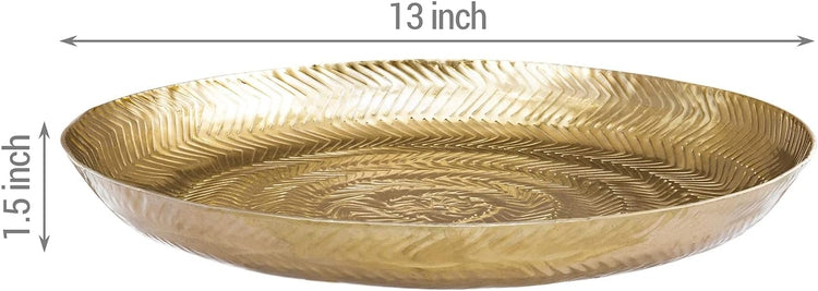 13 Inch Round Brass Metal Serving Tray, Decorative Centerpiece Platter Display-MyGift