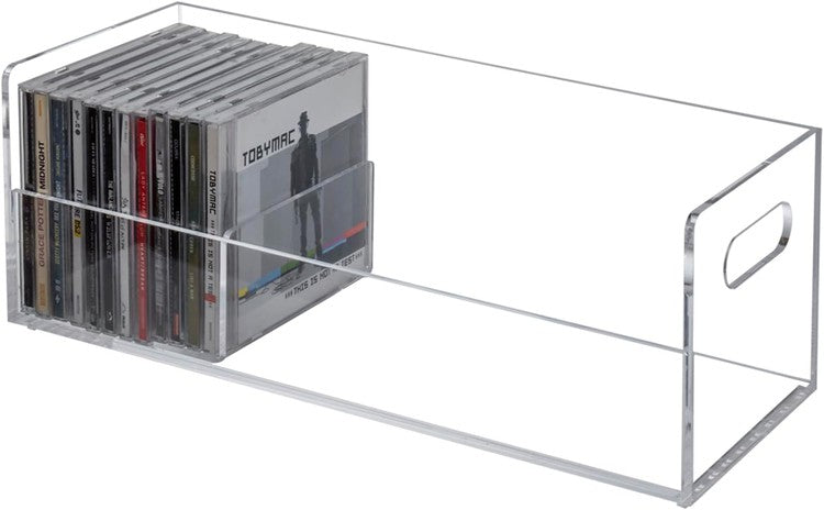 deja cd aufbewahrung acryl Clear Acrylic Stackable CD Holder Rack with Cutout Carrying Handles, Jewel Case Display Crate