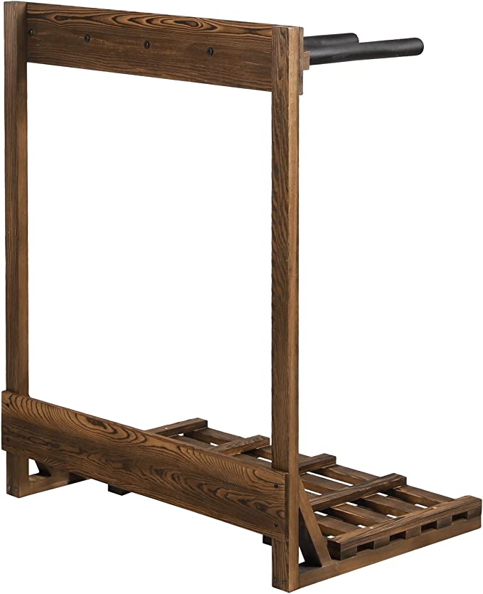 4-Ft Rustic Burnt Wood Freestanding Vertical Surfboard Rack, Wakeboard SUP Paddleboard Storage Rack-MyGift