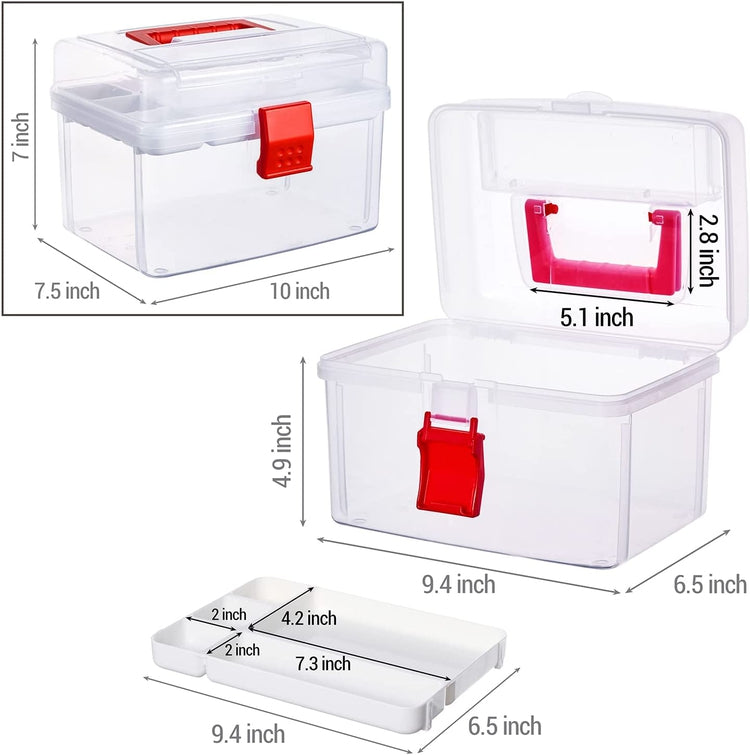 Clear First Aid Bin with Detachable Tray, Portable Emergency Kit, Medical Supply Travel Tote, Medicine Storage Box-MyGift