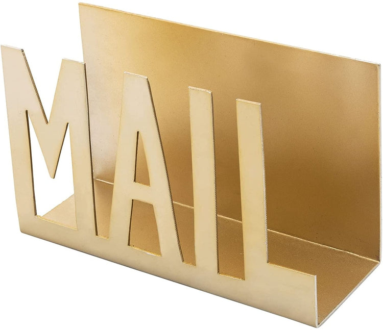 Gold Tone Metal Mail Holder, Desktop Letter Sorter with MAIL Cutout Design-MyGift