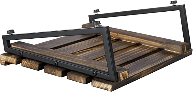 Laptop Burn Racks Portable Laptop Stand, Burnt Solid Wood and Matte Black Metal Angled L ...