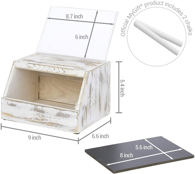 Whitewashed Wood Collection Donation Tip Box with Lock, Suggestion Comment Box with Window Panel, Chalkboard Sign-MyGift