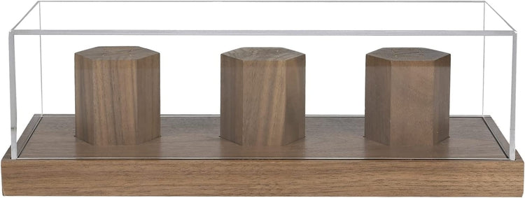 Wristwatch Display Case, Walnut Wood Tabletop Watch Storage with Wooden Pedestal Risers and Clear Acrylic Lid-MyGift