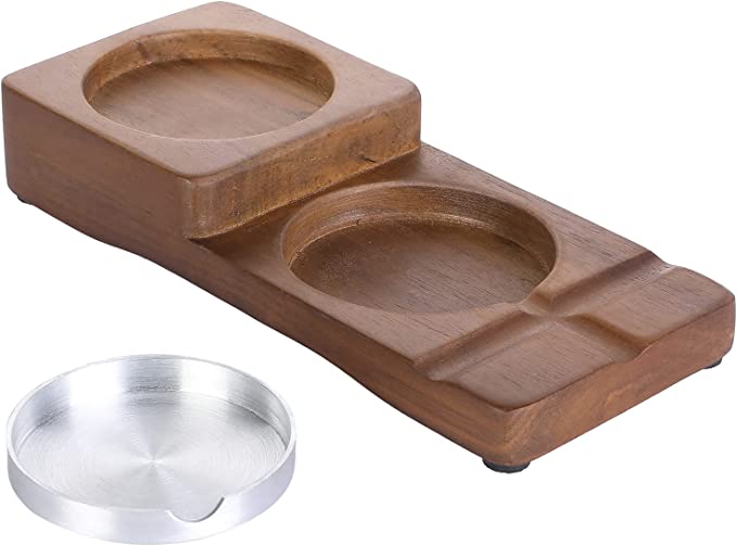Wood Cigar Holder with Silver Metal Ashtray and Scotch Glass Wooden Coaster Tray, Cigar Whiskey Accessory Set-MyGift