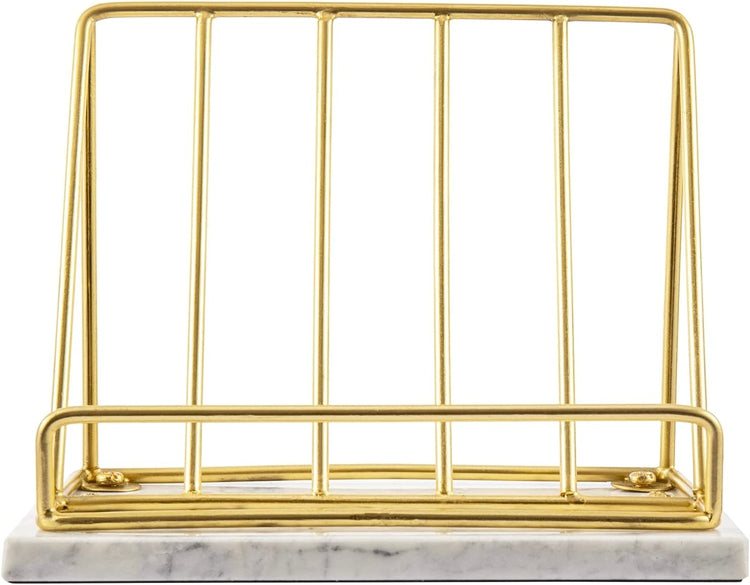 Brass Metal Wire and White Marble Kitchen Cookbook Stand, Countertop Recipe Book and Tablet Holder-MyGift