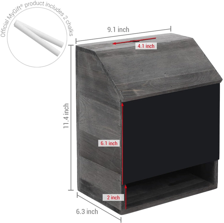 Gray Wood Suggestion, Comment Box with Lock and Chalkboard Surface, Feedback Collector Ballot Holder-MyGift
