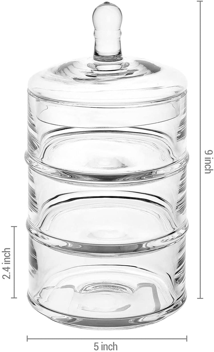Stackable Storage Jar Glass Storage Container with Lid 3 Tier Glass Stacking Apothecary Jar 3 Layer Glass Food Jar for Snack Pantry Shelf Wood Lid