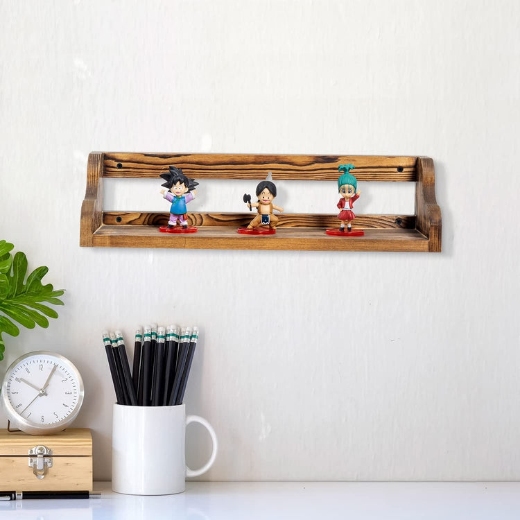 Burnt Wood Wall Mounted Collectible Shelf, Figurine Collection Floating Display Rack-MyGift