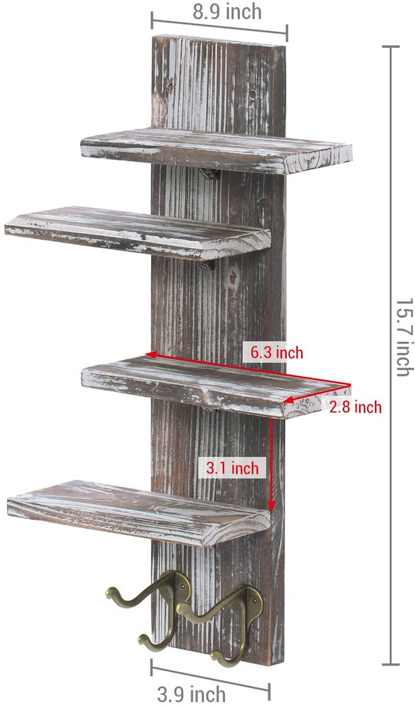 Torched Wood Sunglasses Holder Display Stand, Wall Mounted Retail Eyewear Showcase Shelf Rack, Holds 4-Pairs-MyGift