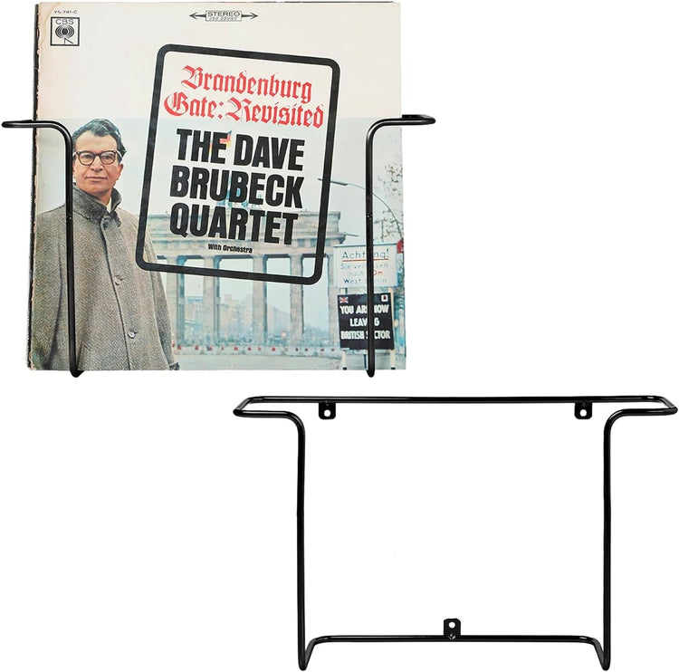 Set of 2, Matte Black Metal Wire Wall Mounted Vinyl Records Storage Racks, LP Record Holders, Floating Album Shelves-MyGift