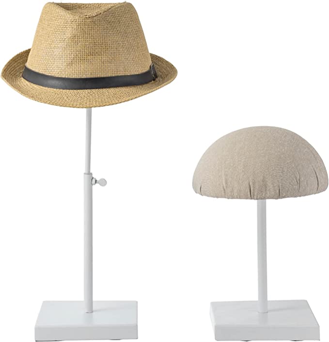 Table Hat Rack, Wig Display Holder with Fabric Covered Dom and Adjustable Height, Set of 2-MyGift