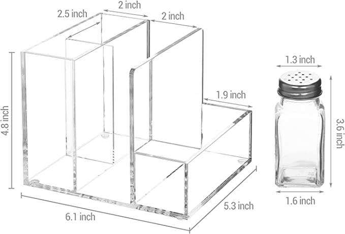 Modern Clear Acrylic Salt and Pepper Shakers, Modern Tabletop Organizer with Napkin Holder-MyGift