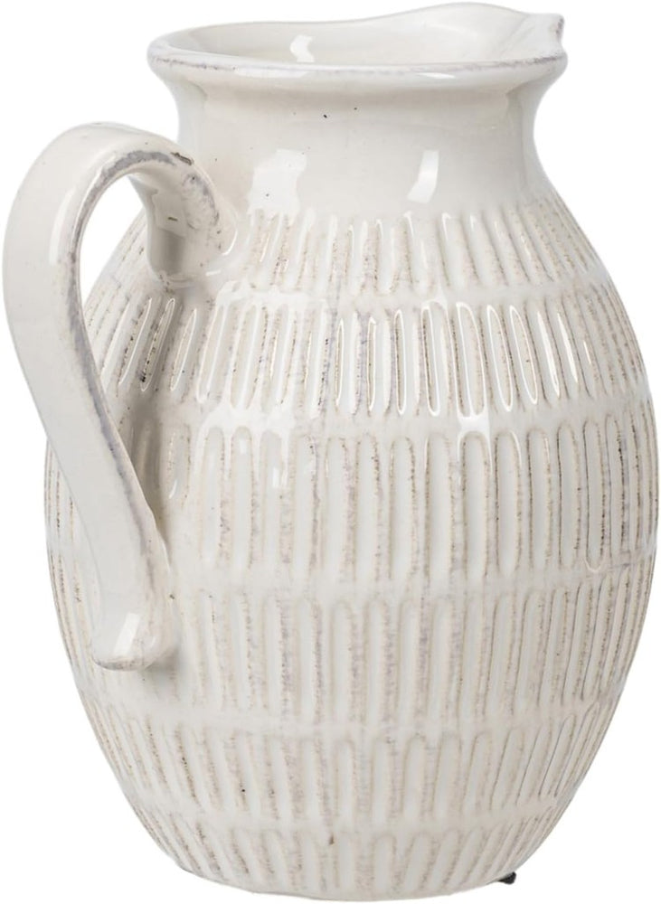 Small Jug Flower Vase, Off-White Vertical Ribbed Ceramic Tabletop Decorative Pitcher, Floral Arrangement Planter Vase-MyGift