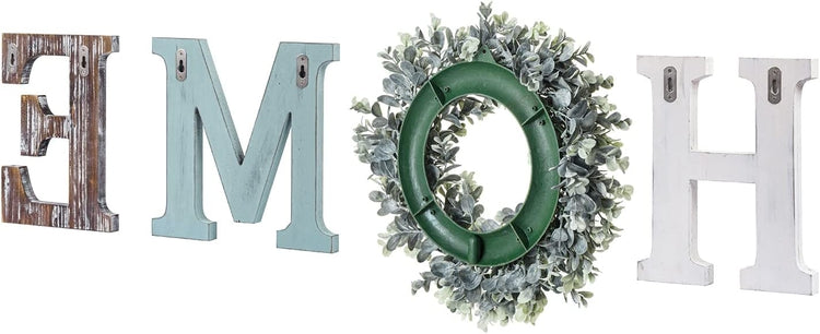 Home Sign Wall Decor Home Letters for Wall with Artificial Boxwood Wreath, Wood Individual Cutout Letters-MyGift