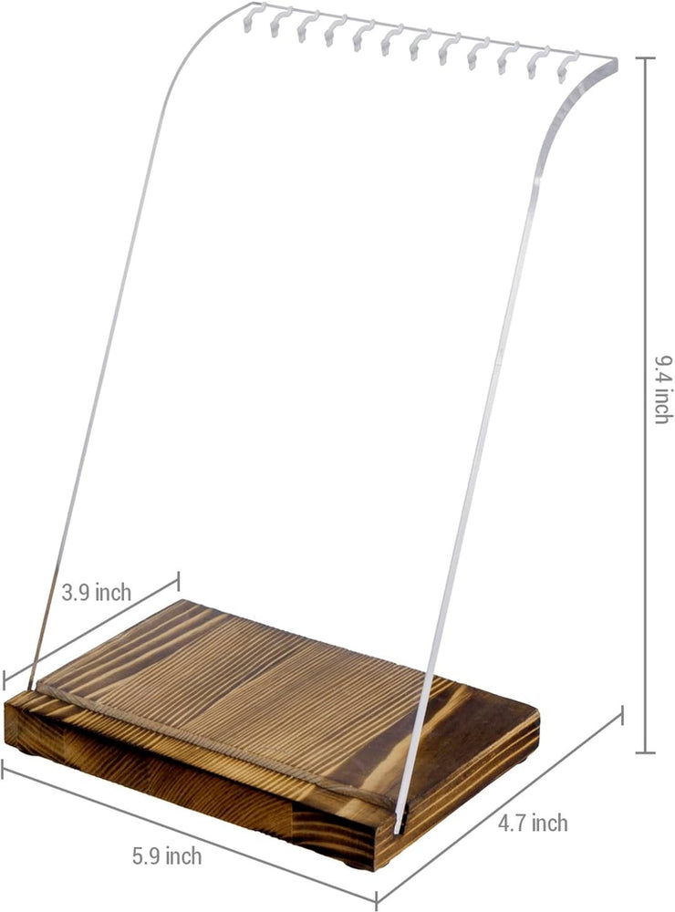 Multi Necklace Holder with Clear Acrylic Panel and Burnt Wood Base, Tabletop Jewelry Easel Stand Retail Display-MyGift