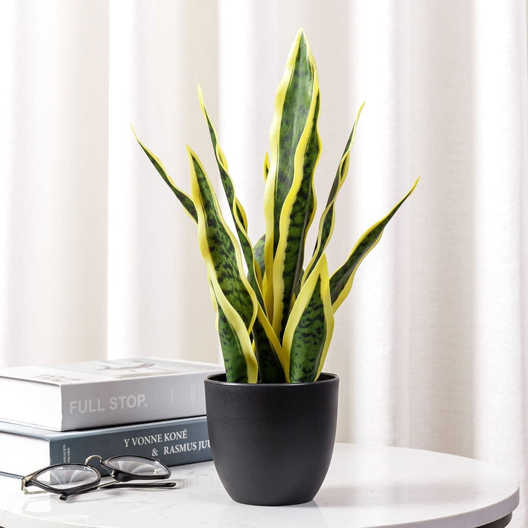 Artificial Faux Tall Snake Plant in Matte Black Planter Pot-MyGift