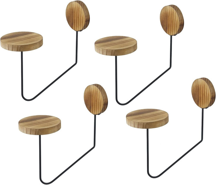 Wood and Industrial Black Metal Wire Floating Cap Holder Organizer Entryway Display, Hat Rack, Set of 4-MyGift