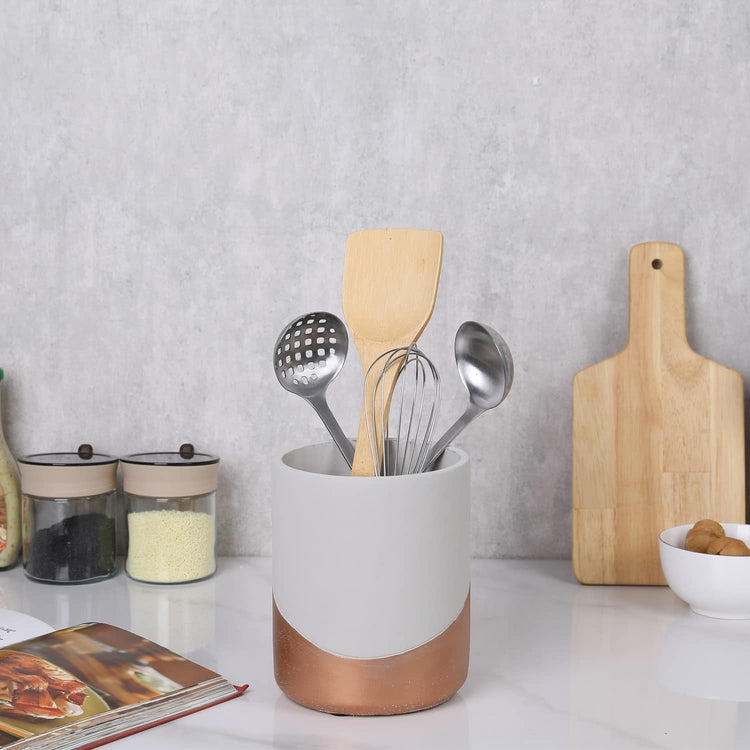 Round Concrete Cooking Utensil Holder Crock, Kitchen Tool Storage Cadd MyGift