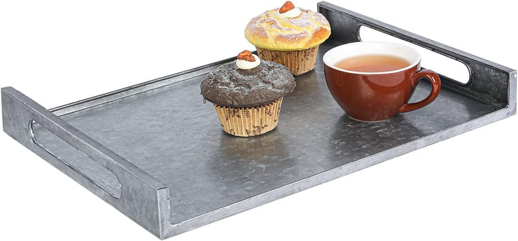 Large Galvanized Metal Serving Tray with Cutout Handles-MyGift