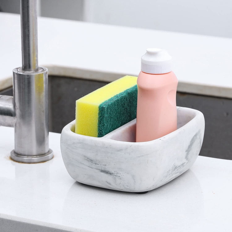 White Marble Pattern Resin Stylish Kitchen Sponge Holder Bowl
