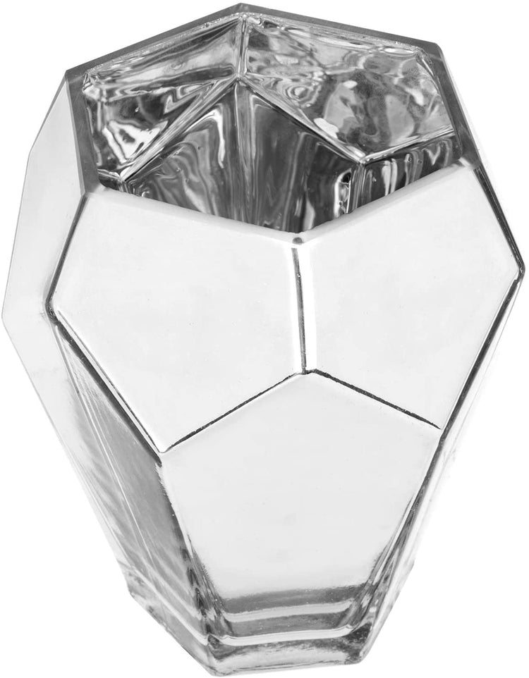 6-inch Geometric Silver Glass Flower Vase with Multi-Faceted Mirror Finish-MyGift