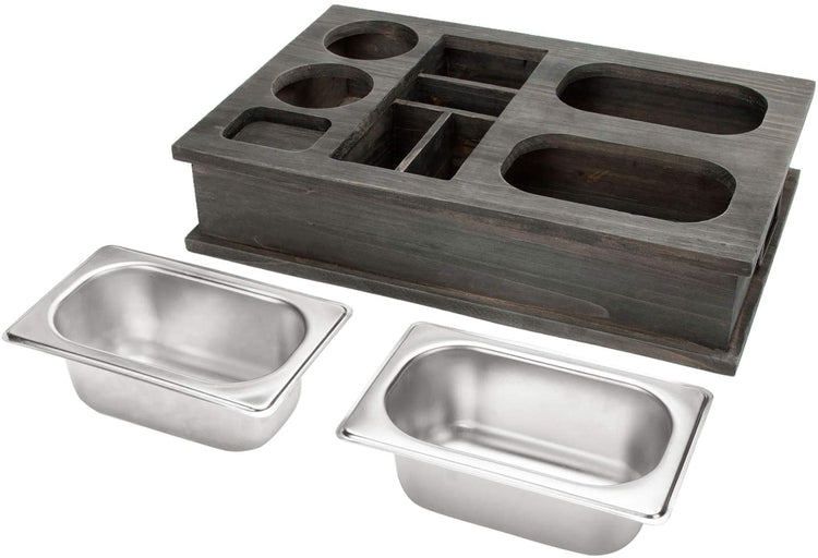 Vintage Gray Wood All-in-One Snack Caddy with Remote Control, Phone and Cup Holders-MyGift