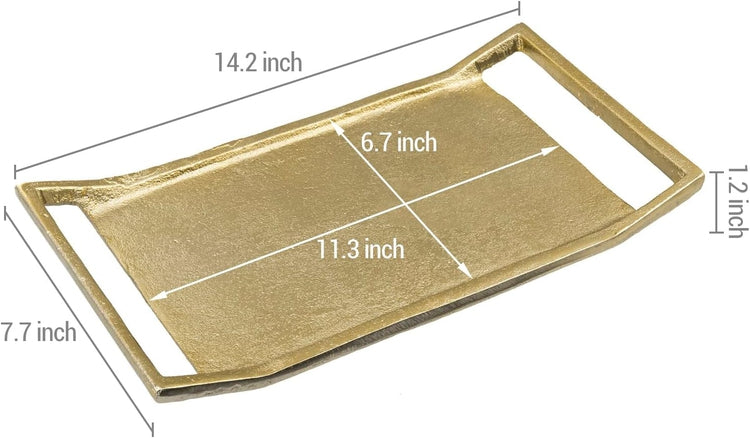 14 Inch Brass Metal Vanity Tray with Handles, Bathroom Countertop Toiletry Display-MyGift