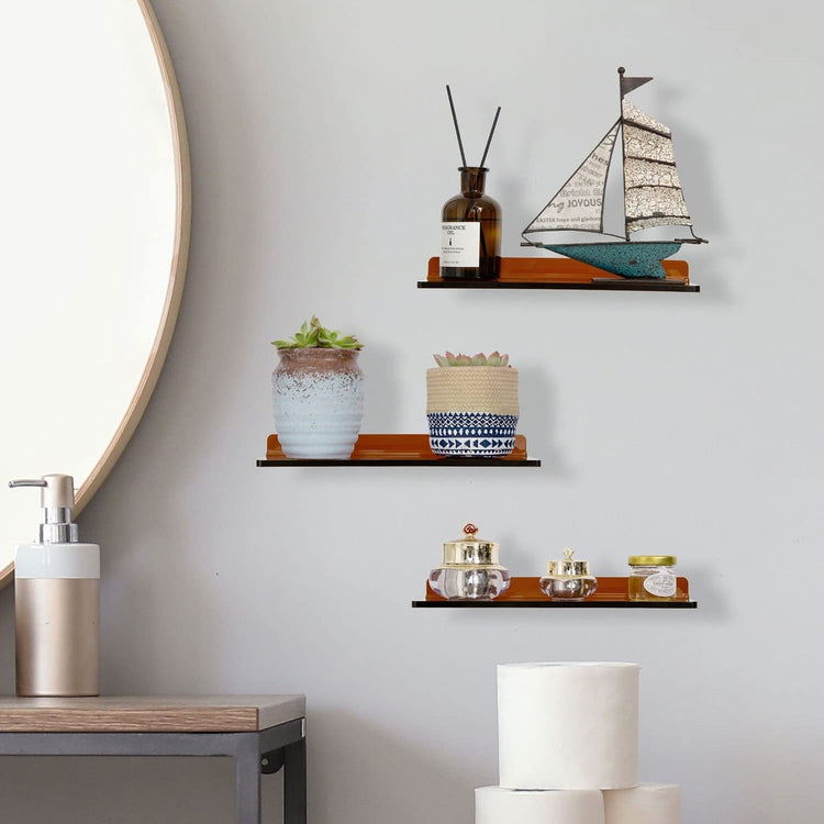 Set of 3, Amber Acrylic Floating Shelf, Wall Mounted Storage Display Shelves Racks-MyGift