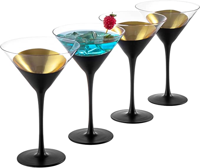 Cocktail Party Drinkware Stemmed Drinking Glass, Modern Martini Glasses, Set of 4-MyGift