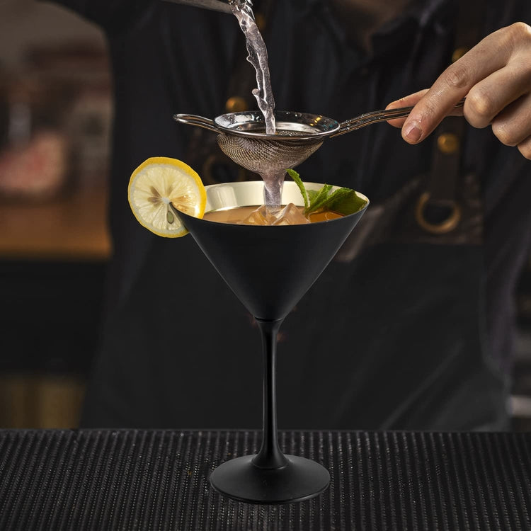 Set of 2, Matte Black and Metallic Gold Tone Plated Martini Glasses, Drinking Glass for Cocktail Party or Special Event-MyGift
