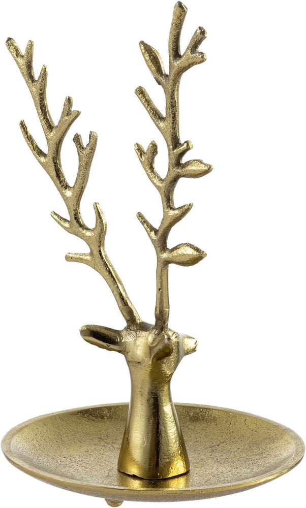 Deer Jewelry Holder Trinket Dish, Brass Tone Metal Reindeer Head Tabletop Ring Tray with Necklace and Bracelet Stand-MyGift