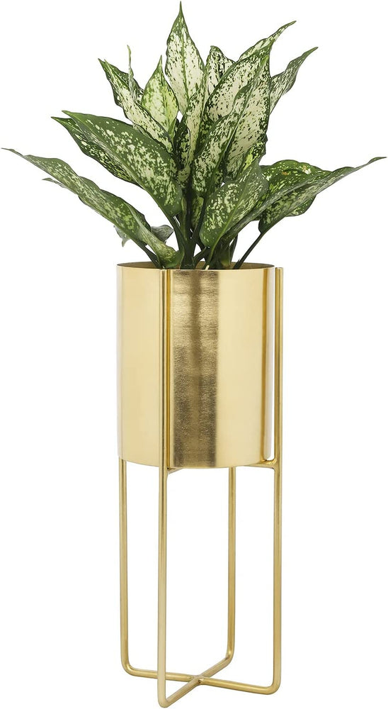 Brushed Brass Metal Decorative Planter Pot with Display Riser Stand-MyGift