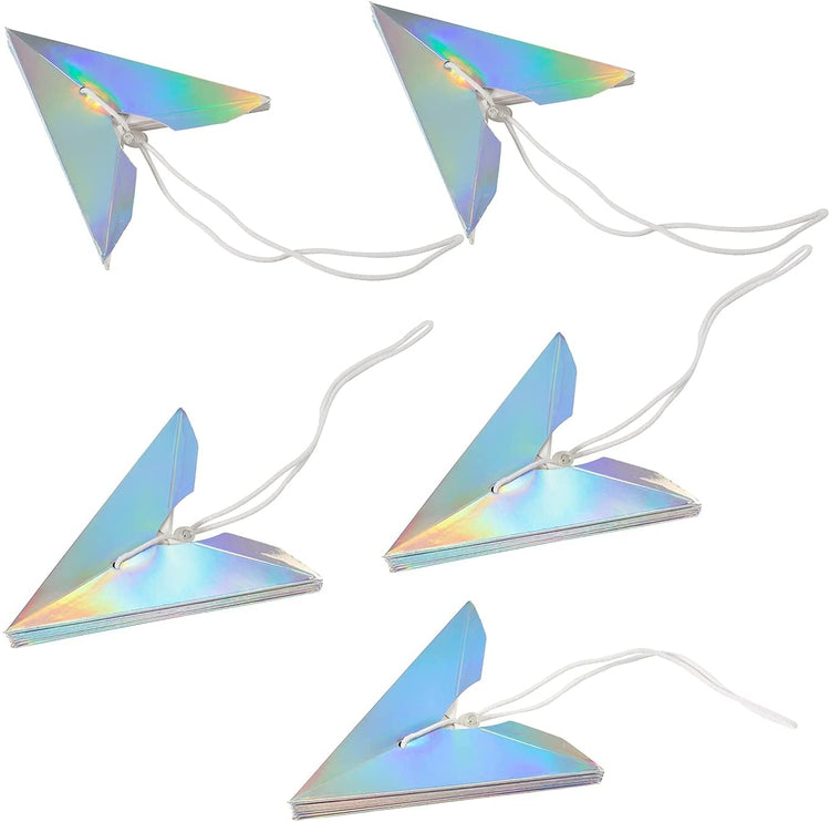 Set of 5, Twinkling Star Party Decorations Silver Iridescent 3D Hanging Holiday Décor-MyGift