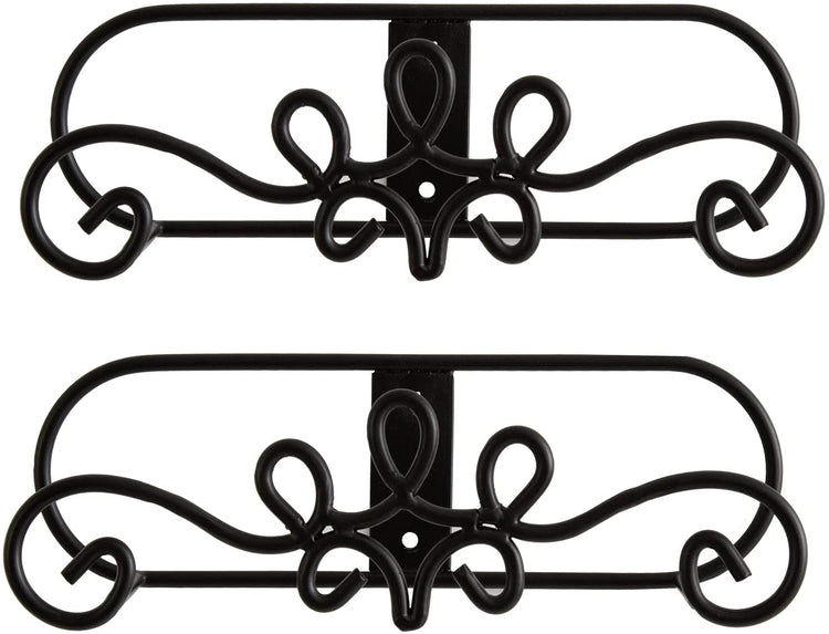 Wall Mounted China Plate Holder Display Stand Rack with Black Metal Decorative Scrollwork Design-MyGift