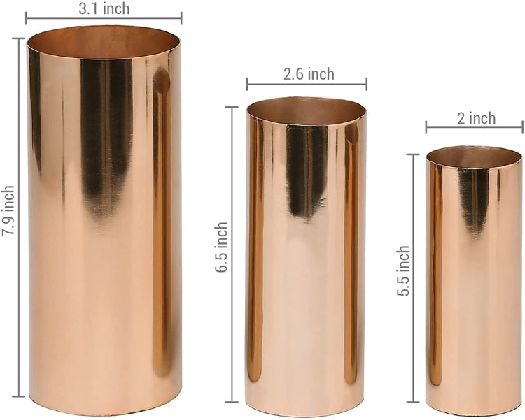 Set of 3, Tall Copper Tone Metal Cylinder Flower Vases-MyGift