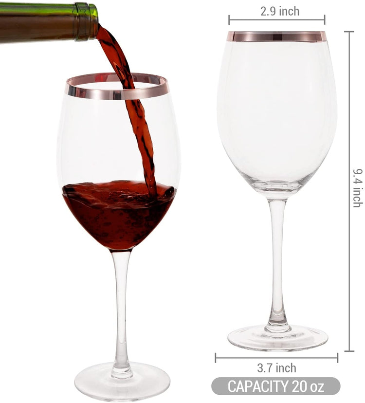 Set of 4, Clear Stemmed Wine Glasses with Copper-Tone Rim, White or Red Wine Stemware-MyGift