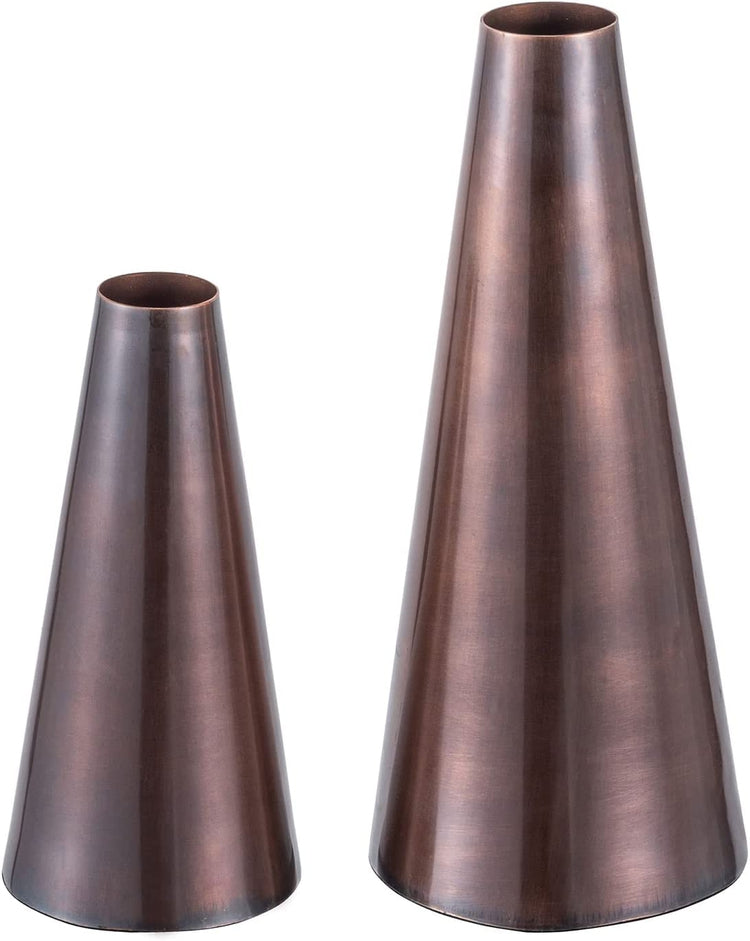 Copper Tone Metal Tapered Flower Vases, Handcrafted Decorative Tabletop Centerpiece for Floral Arrangements-MyGift