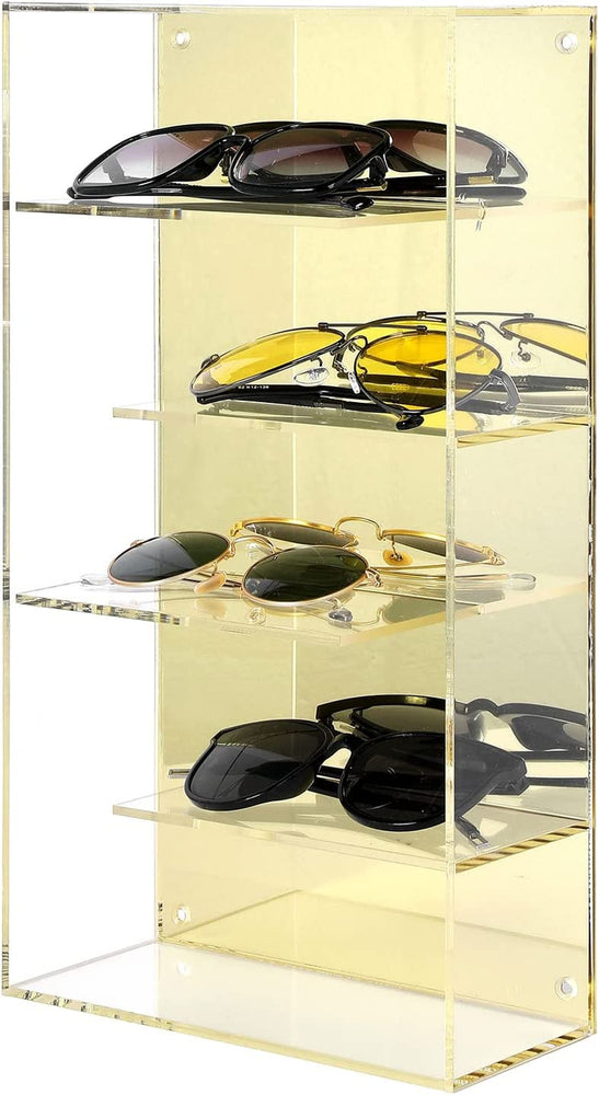 Acrylic Wall Mounted Sunglasses Holder Organizer with Split-Level Design, Acrylic Eyewear Display Case Shelf-MyGift
