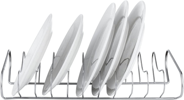 Chrome Plated Metal Kitchen Dish Storage Organizer and Drying Rack, Holds up to 11 Round Plates-MyGift